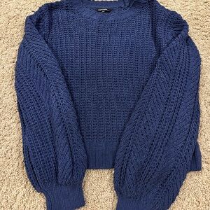 George Navy Textured Crewneck Sweater with Balloon Sleeves